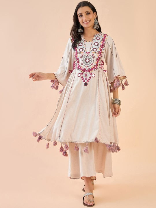 Bestseller Women Ethnic Embroidered Regular Mirror Kurta with Palazzos