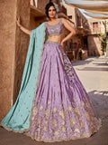 Lavender Embroidered Lehenga Choli with Aqua Blue Dupatta