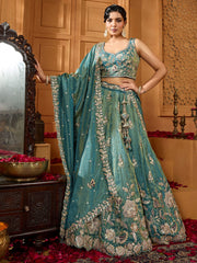 ROYAL TEAL BLUE EMBROIDERED LEHENGA SET