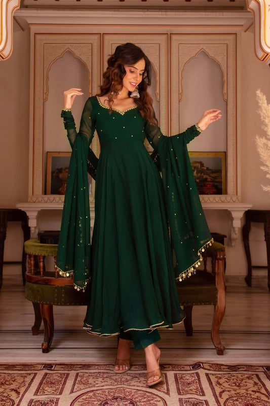 Gorgeous Green Color Georgette Anarkali Suit with Dupatta