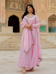 Pastel Pink Embroidered Anarkali Suit with Designer Dupatta
