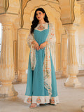 Teal Blue Georgette Embroidered Anarkali Gown with Dupatta