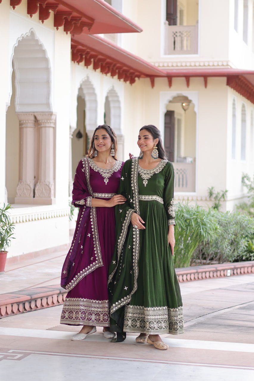 VICHITRA SILK SEQUINS EMBROIDERED GOWN WITH DUPATTA