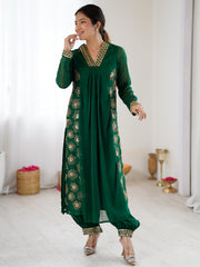 Emerald Green Embroidered Kurta Pant Set for Women