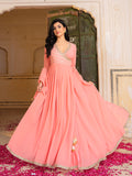 Peach Georgette Embroidered Anarkali Gown with Dupatta