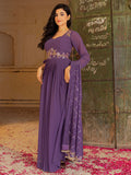 Royal Purple Anarkali Gown with Floral Embroidery and Matching Dupatta