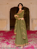 Olive Green Georgette Embroidered Anarkali with Dupatta