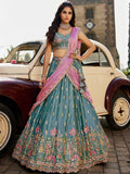 ROYAL TEAL BLUE RANGOLI SILK LEHENGA SET