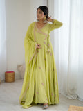 Lime Green Embroidered Anarkali Suit with Dupatta for Women