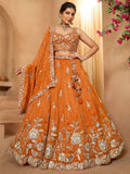 ROYAL ORANGE PURE TISSUE LEHENGA SET