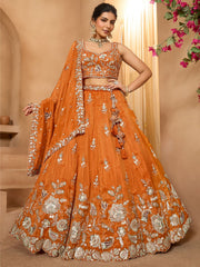 ROYAL ORANGE PURE TISSUE LEHENGA SET