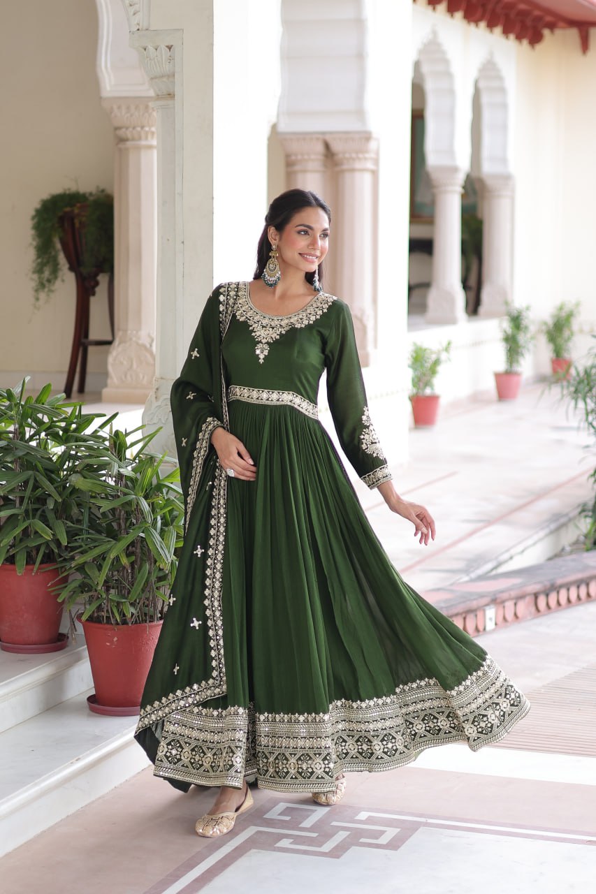 VICHITRA SILK SEQUINS EMBROIDERED GOWN WITH DUPATTA
