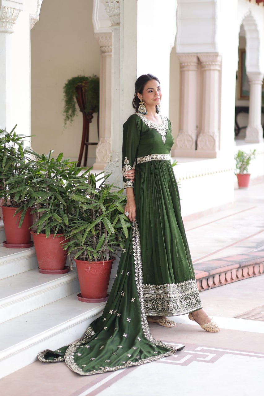 VICHITRA SILK SEQUINS EMBROIDERED GOWN WITH DUPATTA