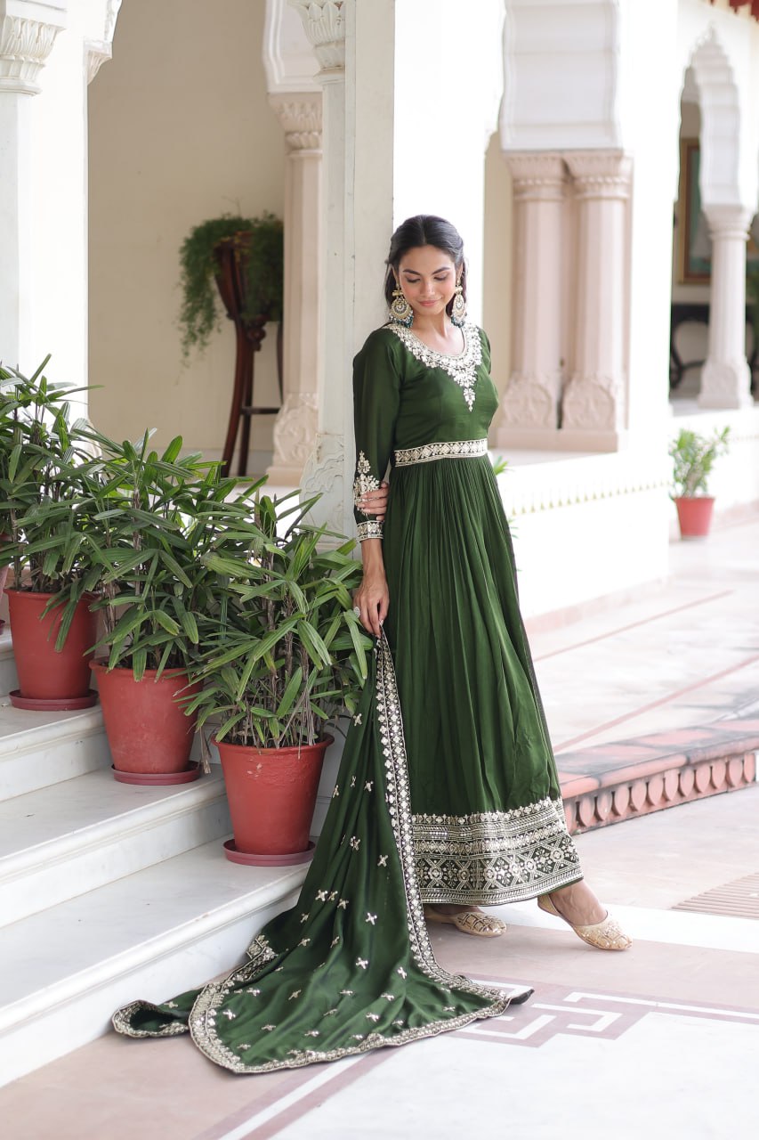 VICHITRA SILK SEQUINS EMBROIDERED GOWN WITH DUPATTA