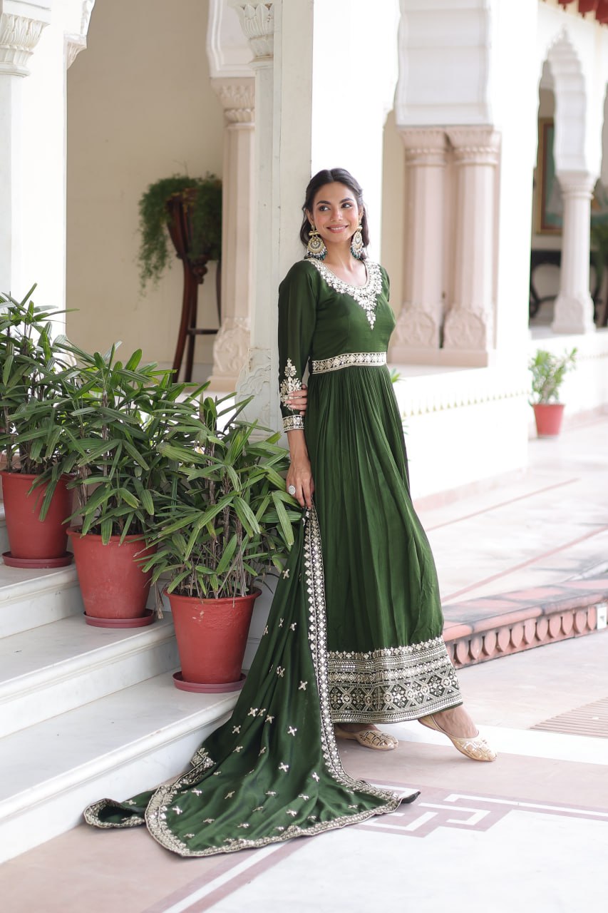 VICHITRA SILK SEQUINS EMBROIDERED GOWN WITH DUPATTA