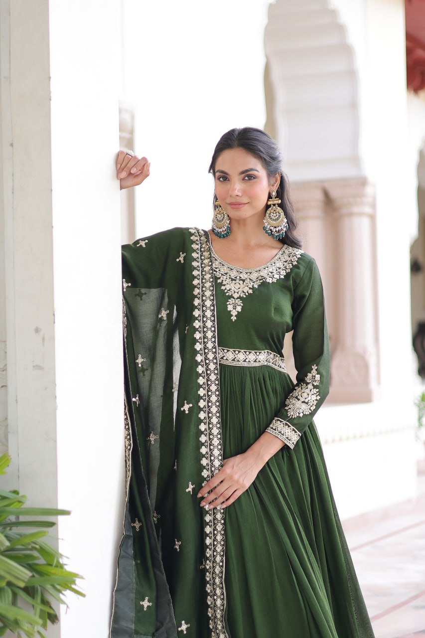 VICHITRA SILK SEQUINS EMBROIDERED GOWN WITH DUPATTA