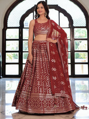 Maroon Geometric Embroidered Lehenga Choli with Matching Dupatta