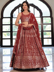 Maroon Geometric Embroidered Lehenga Choli with Matching Dupatta