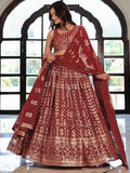 Maroon Geometric Embroidered Lehenga Choli with Matching Dupatta