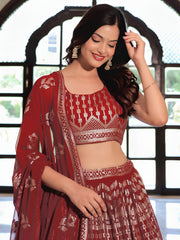 Maroon Geometric Embroidered Lehenga Choli with Matching Dupatta