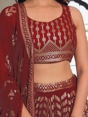 Maroon Geometric Embroidered Lehenga Choli with Matching Dupatta