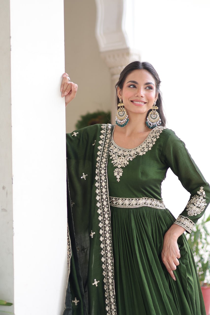 VICHITRA SILK SEQUINS EMBROIDERED GOWN WITH DUPATTA