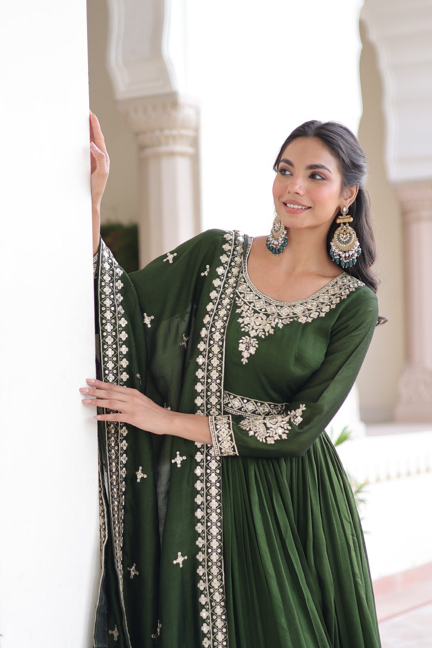VICHITRA SILK SEQUINS EMBROIDERED GOWN WITH DUPATTA