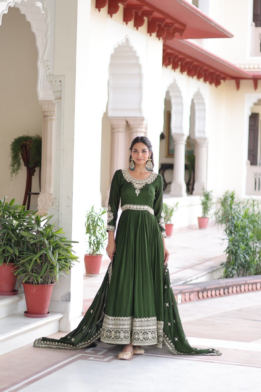 VICHITRA SILK SEQUINS EMBROIDERED GOWN WITH DUPATTA