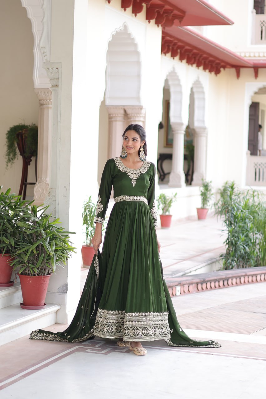 VICHITRA SILK SEQUINS EMBROIDERED GOWN WITH DUPATTA