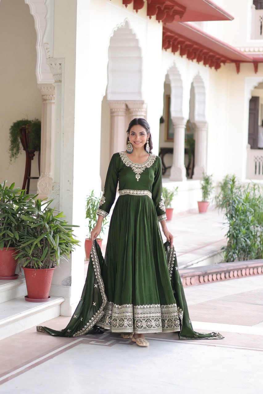 VICHITRA SILK SEQUINS EMBROIDERED GOWN WITH DUPATTA