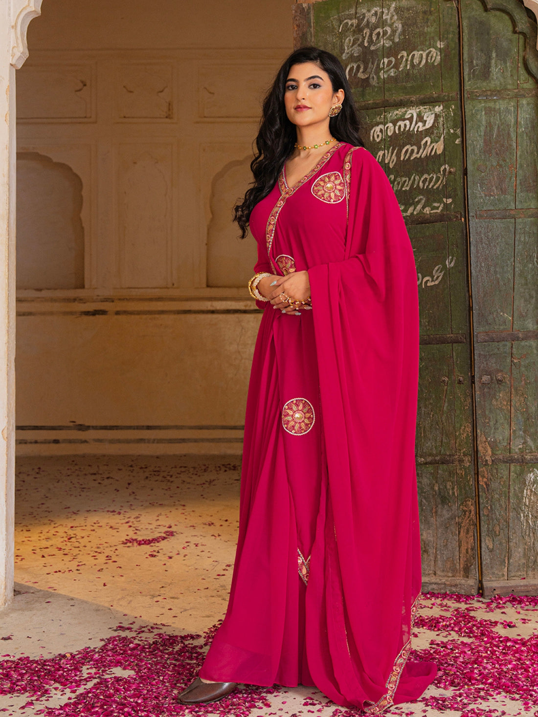 Rani Pink Georgette Embroidered Anarkali with Dupatta