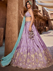 Lavender Embroidered Lehenga Choli with Aqua Blue Dupatta