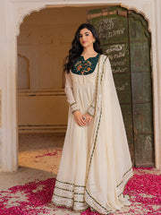 Ivory Georgette Embroidered Anarkali with Dupatta