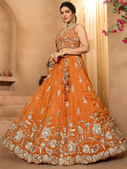 ROYAL ORANGE PURE TISSUE LEHENGA SET