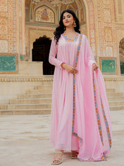 Pastel Pink Embroidered Anarkali Suit with Designer Dupatta