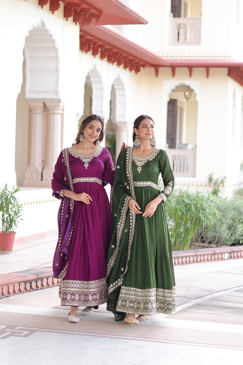 VICHITRA SILK SEQUINS EMBROIDERED GOWN WITH DUPATTA
