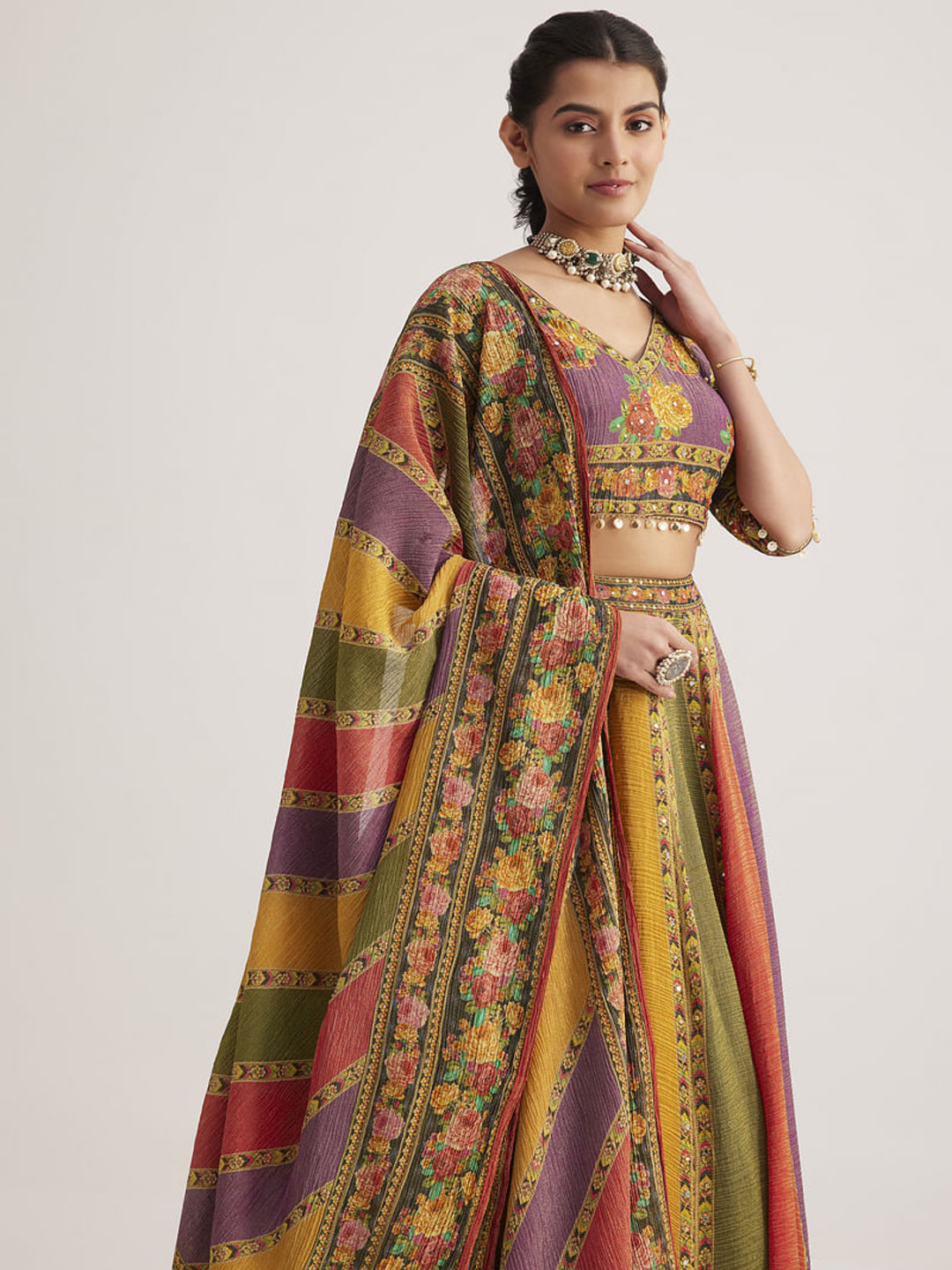 BESTSELLER NAVRATRI MULTICOLOR ORGANZA SILK LEHENGA SET