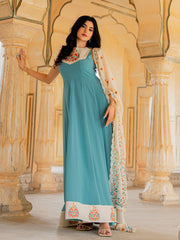 Teal Blue Georgette Embroidered Anarkali Gown with Dupatta