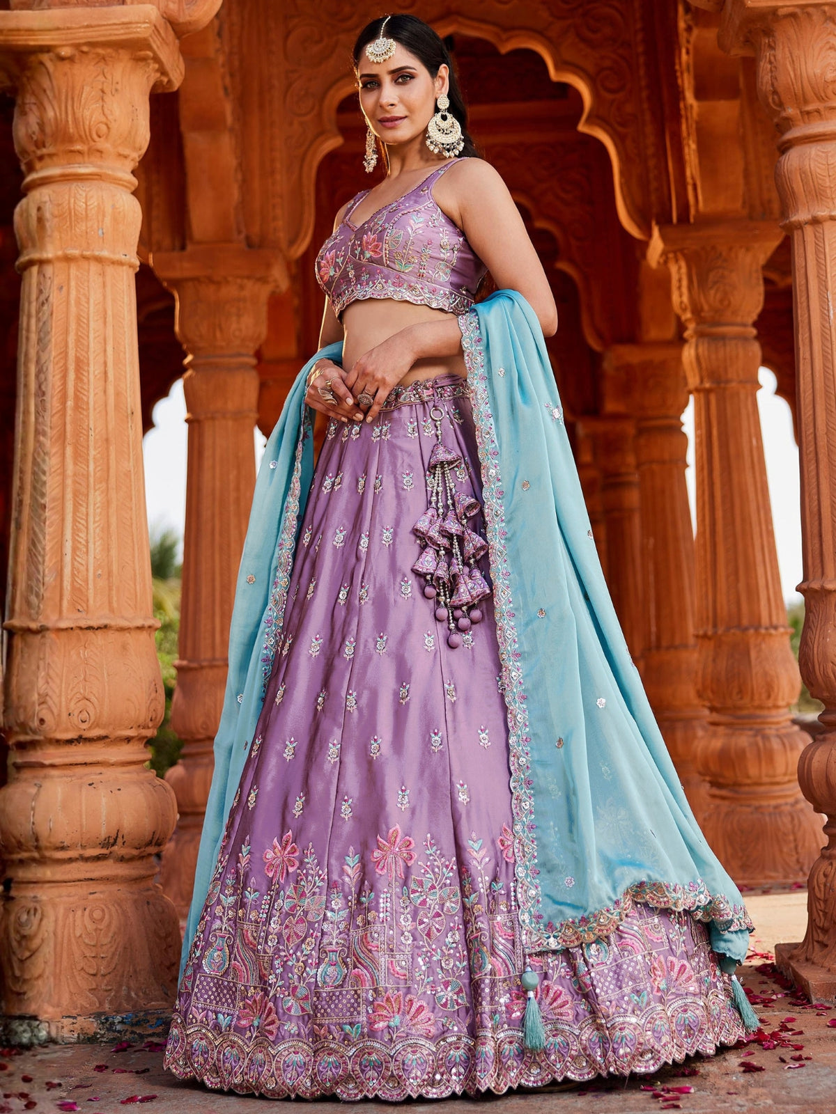 ROYAL LAVENDER RANGOLI SILK LEHENGA SET