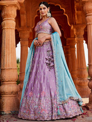 ROYAL LAVENDER RANGOLI SILK LEHENGA SET