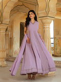 Lilac Georgette Embroidered Anarkali Gown with Dupatta