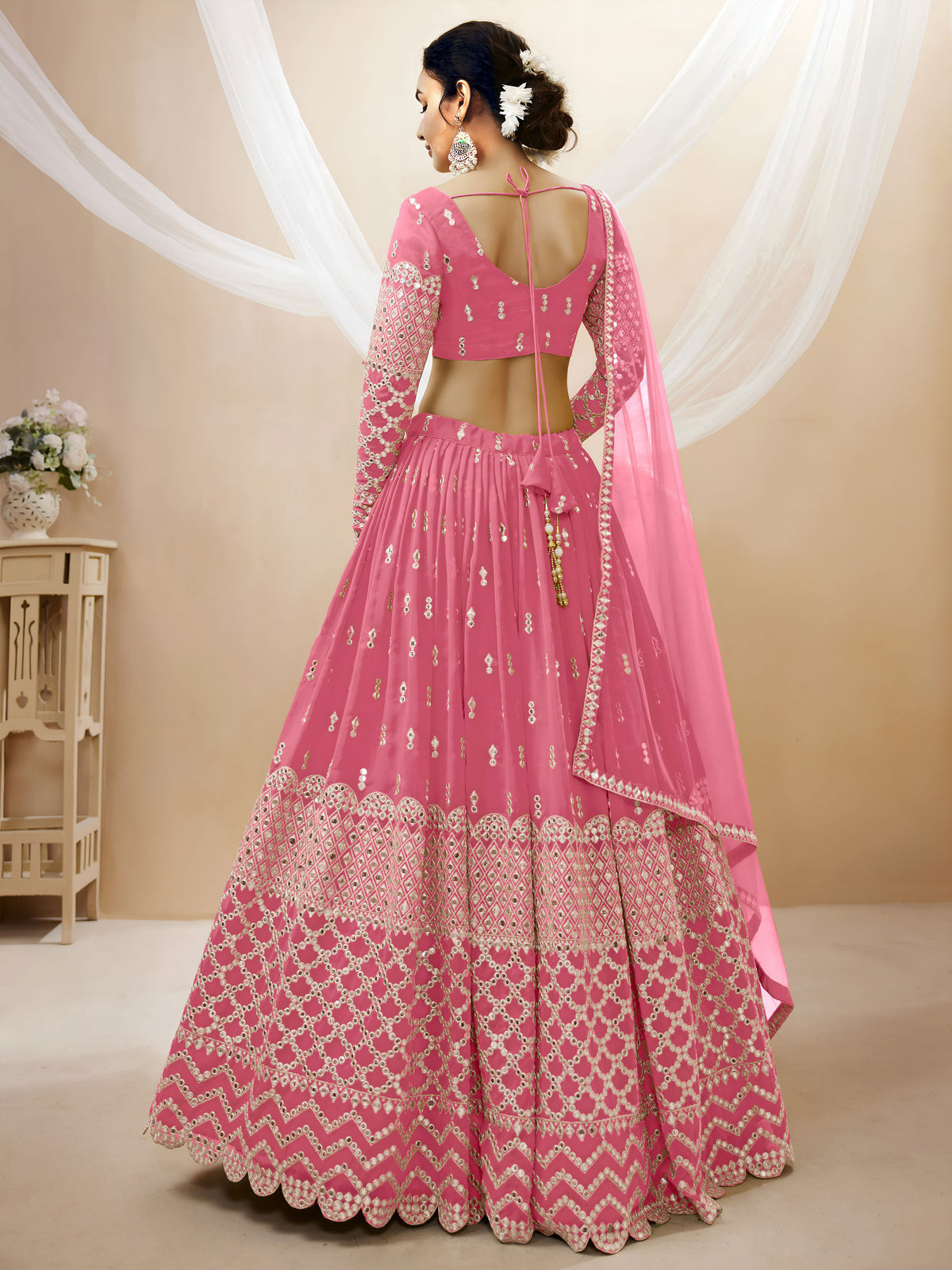 Rose Pink Sequin Embroidered Lehenga Choli with Dupatta