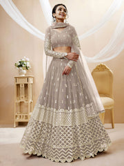 Taupe Grey Sequin Embroidered Lehenga Choli with Dupatta