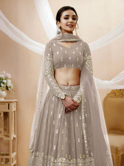 Taupe Grey Sequin Embroidered Lehenga Choli with Dupatta
