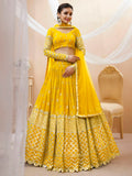 Mustard Yellow Sequin Embroidered Lehenga Choli with Dupatta