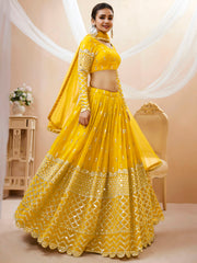 Mustard Yellow Sequin Embroidered Lehenga Choli with Dupatta