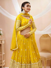 Mustard Yellow Sequin Embroidered Lehenga Choli with Dupatta