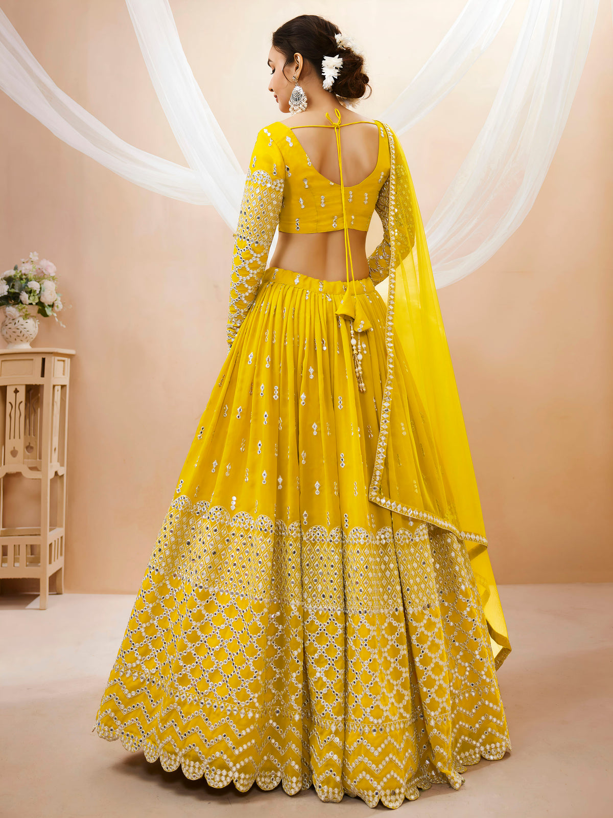 Mustard Yellow Sequin Embroidered Lehenga Choli with Dupatta