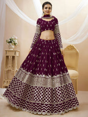 Wine Maroon Sequin Embroidered Lehenga Choli with Dupatta