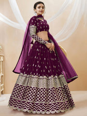 Wine Maroon Sequin Embroidered Lehenga Choli with Dupatta